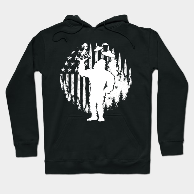 Bigfoot Alien Usa Flag Hoodie by Tesszero